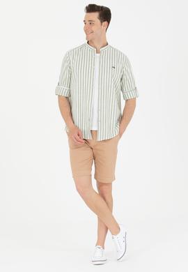 Erkek Haki Çizgili Beyaz Gömlek - 50275861006