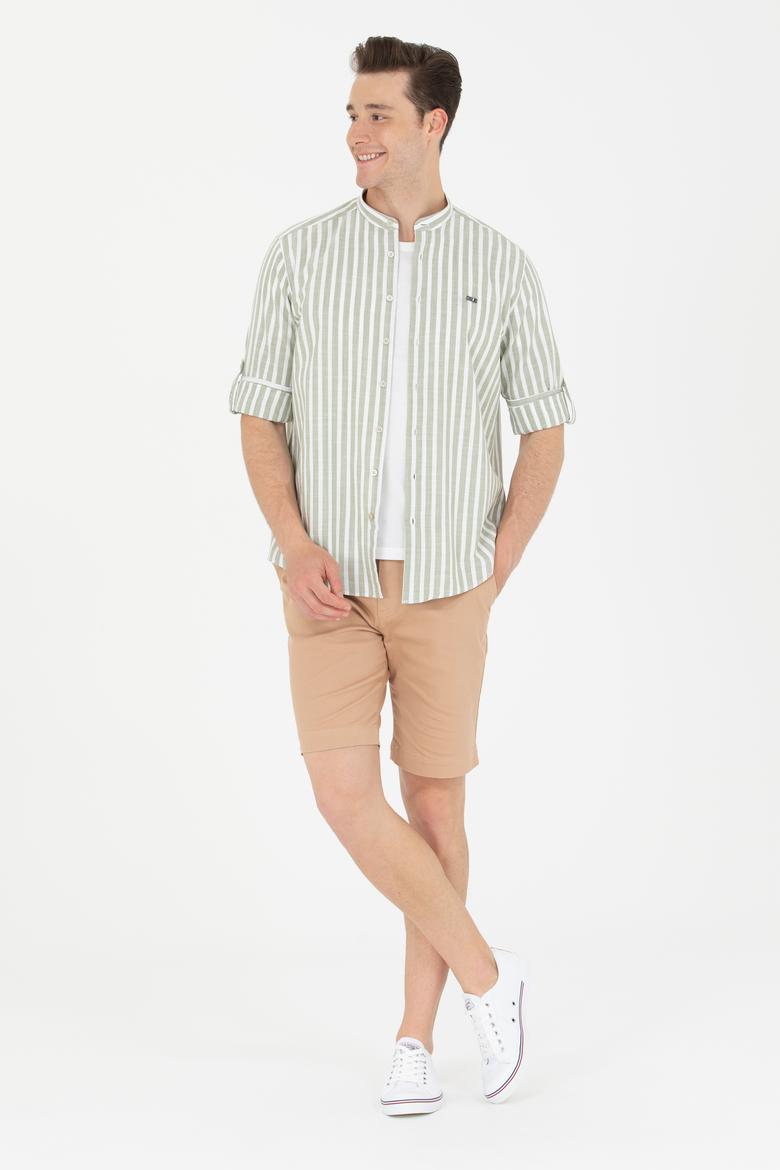 Erkek Haki Çizgili Beyaz Gömlek - 50275861006