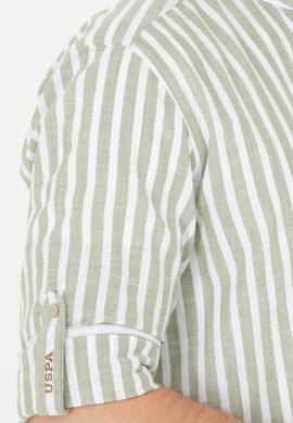 Erkek Haki Çizgili Beyaz Gömlek - 50275861006
