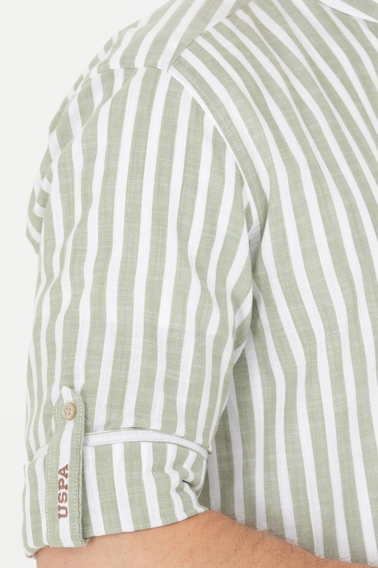 Erkek Haki Çizgili Beyaz Gömlek - 50275861006