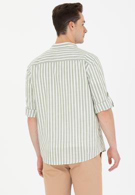Erkek Haki Çizgili Beyaz Gömlek - 50275861006