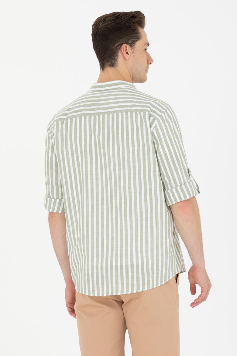 Erkek Haki Çizgili Beyaz Gömlek - 50275861006