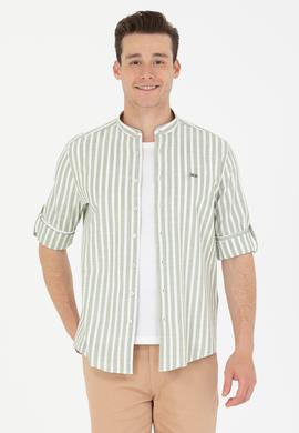 Erkek Haki Çizgili Beyaz Gömlek - 50275861006