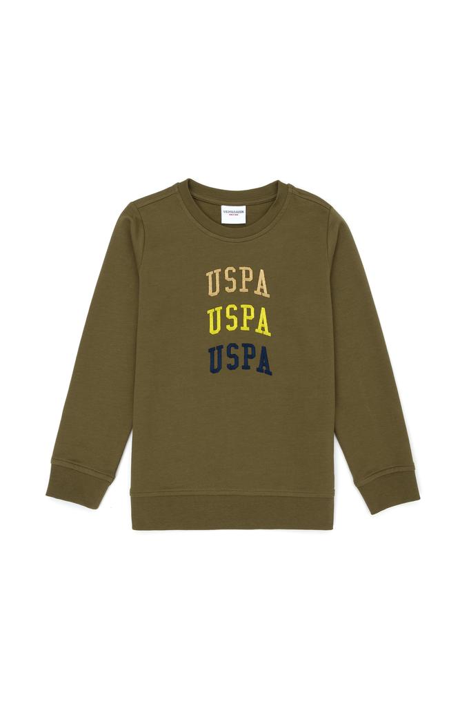 Çocuk Haki Bisiklet Yaka Sweatshirt