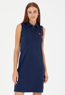 Kadın Lacivert Polo Yaka Örme Elbise - 50271554036