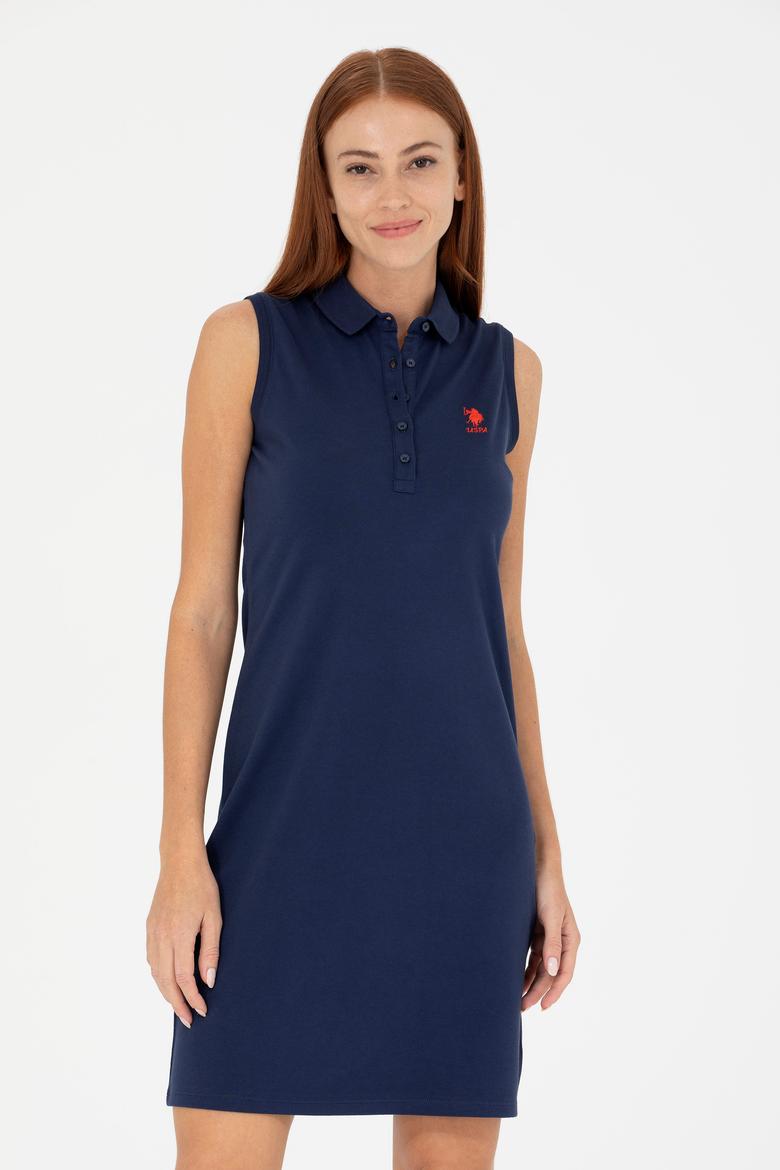 Kadın Lacivert Polo Yaka Örme Elbise - 50271554036