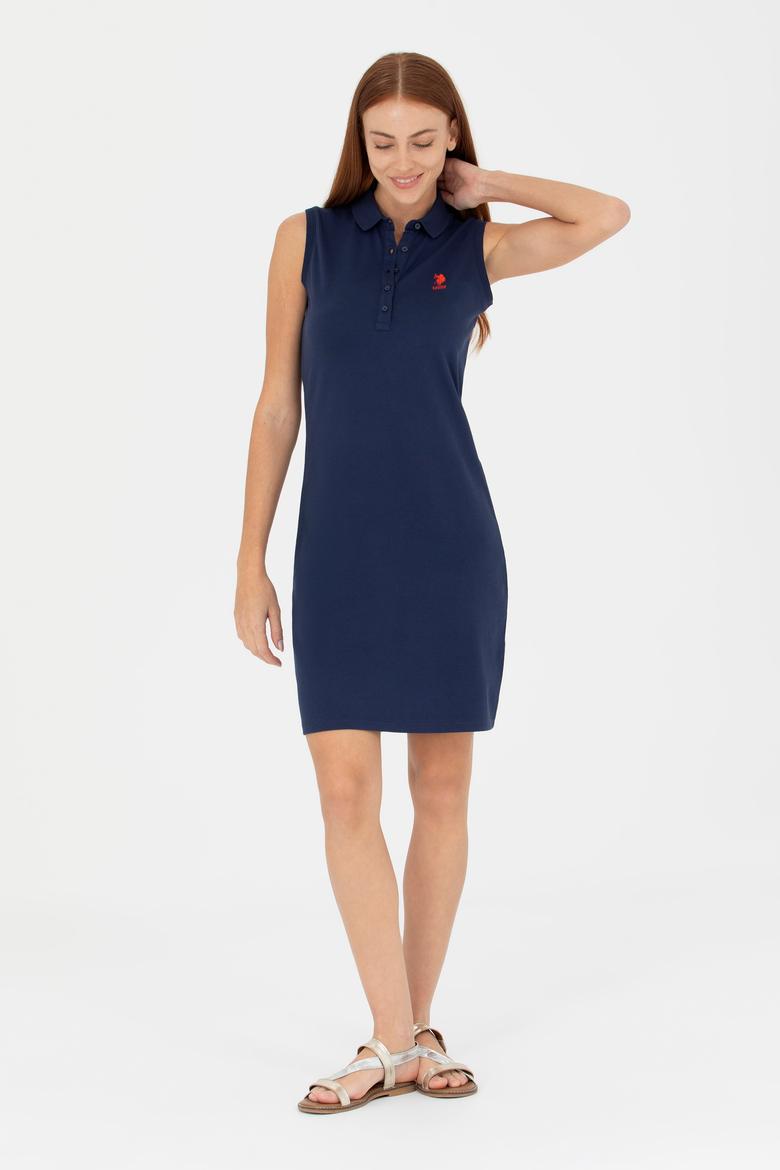 Kadın Lacivert Polo Yaka Örme Elbise - 50271554036