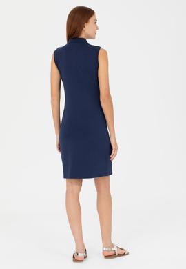 Kadın Lacivert Polo Yaka Örme Elbise - 50271554036