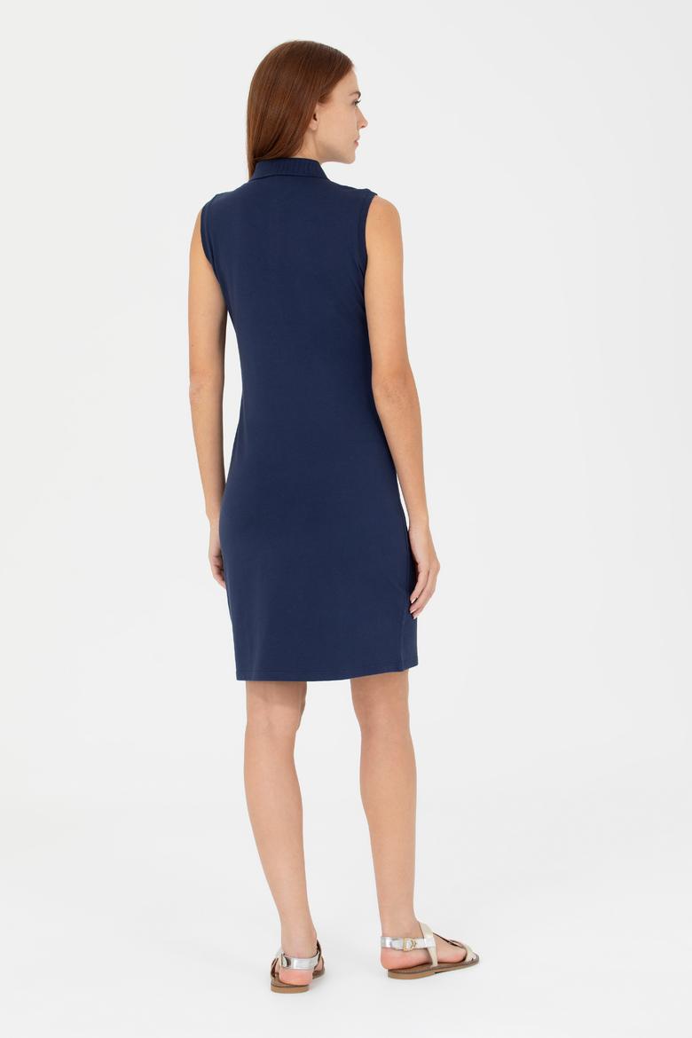 Kadın Lacivert Polo Yaka Örme Elbise - 50271554036