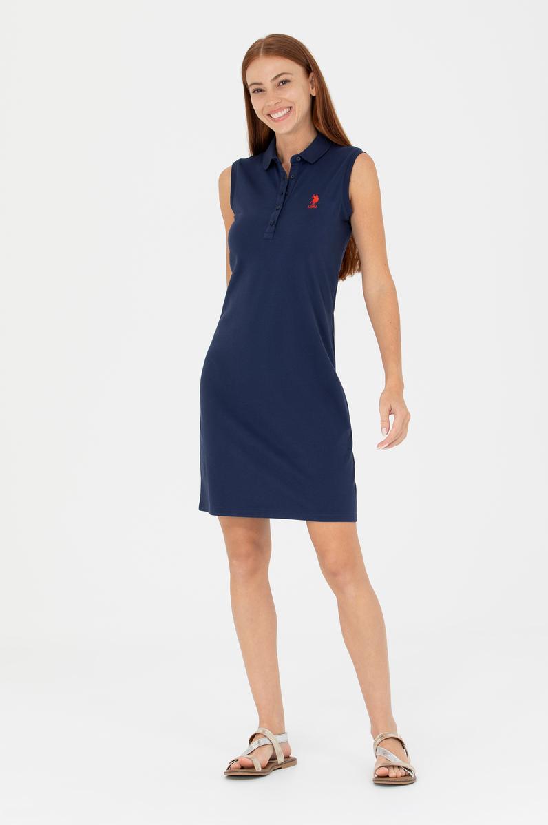 Kadın Lacivert Polo Yaka Örme Elbise
