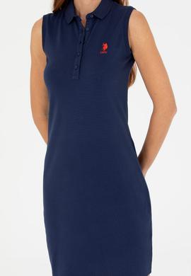 Kadın Lacivert Polo Yaka Örme Elbise - 50271554036