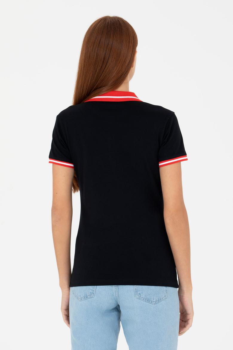 Kadın Siyah Polo Yaka Tişört - 50271591044