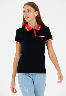 Kadın Siyah Polo Yaka Tişört - 50271591044