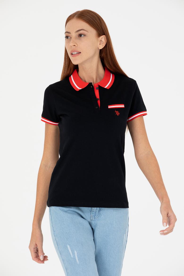 Kadın Siyah Polo Yaka Tişört - 50271591044