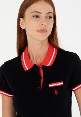 Kadın Siyah Polo Yaka Tişört - 50271591044