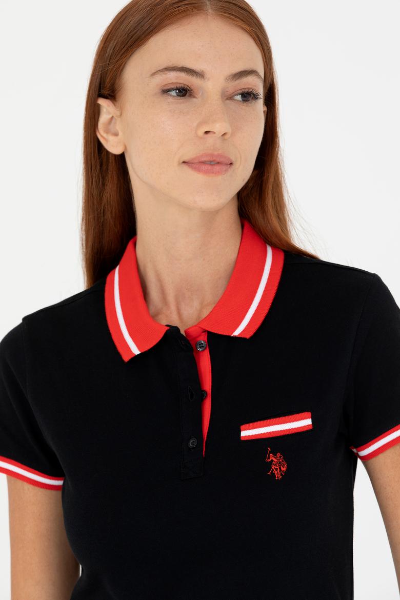 Kadın Siyah Polo Yaka Tişört - 50271591044