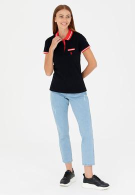 Kadın Siyah Polo Yaka Tişört - 50271591044