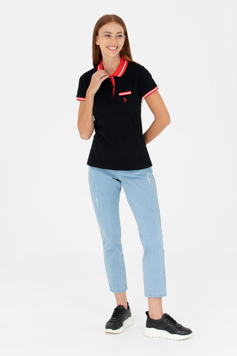 Kadın Siyah Polo Yaka Tişört - 50271591044