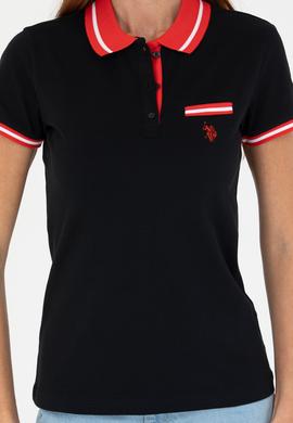 Kadın Siyah Polo Yaka Tişört - 50271591044