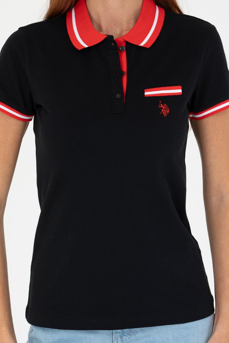 Kadın Siyah Polo Yaka Tişört - 50271591044