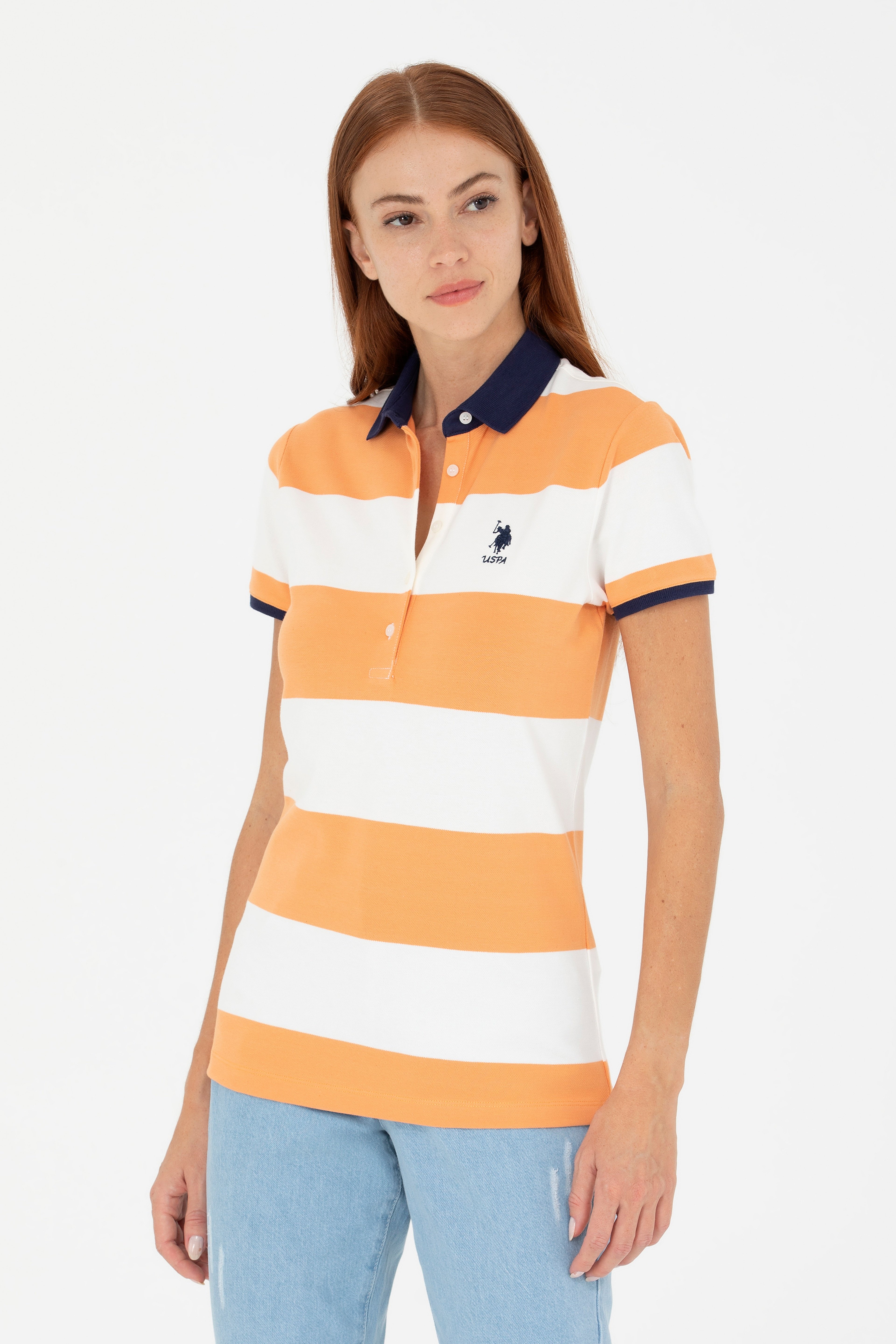 Kadın Turuncu Polo Yaka Tişört - Image 3