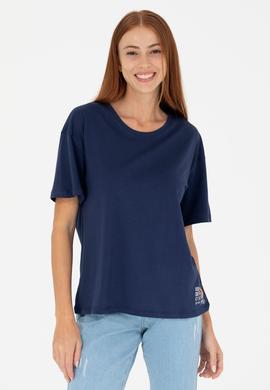 Kadın Lacivert Bisiklet Yaka Tişört - 50266330017