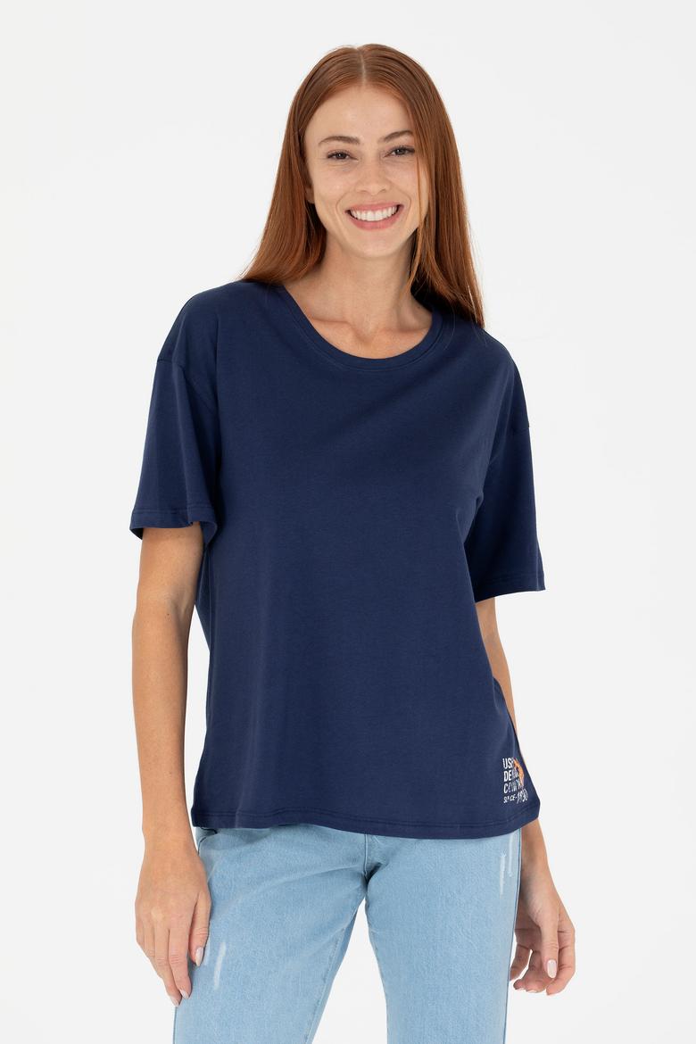 Kadın Lacivert Bisiklet Yaka Tişört