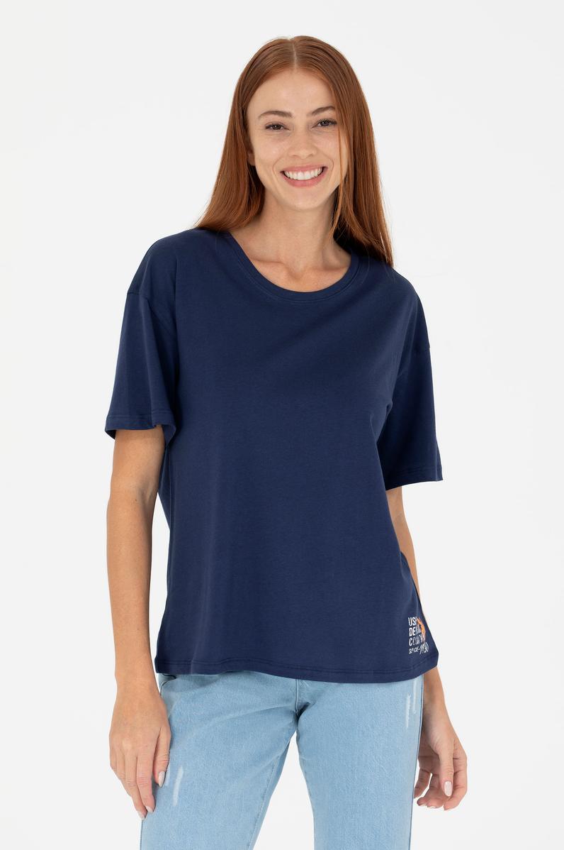 Kadın Lacivert Bisiklet Yaka Tişört