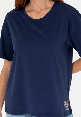 Kadın Lacivert Bisiklet Yaka Tişört - 50266330017