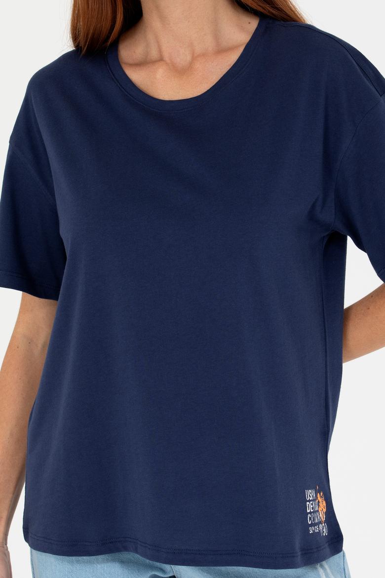 Kadın Lacivert Bisiklet Yaka Tişört - 50266330017