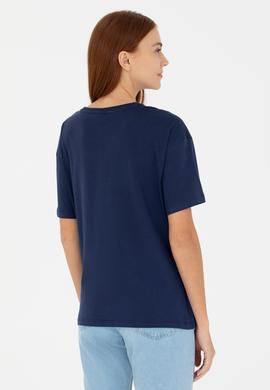 Kadın Lacivert Bisiklet Yaka Tişört - 50266330017