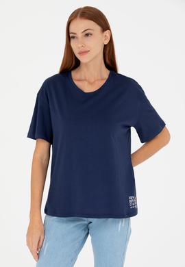 Kadın Lacivert Bisiklet Yaka Tişört - 50266330017