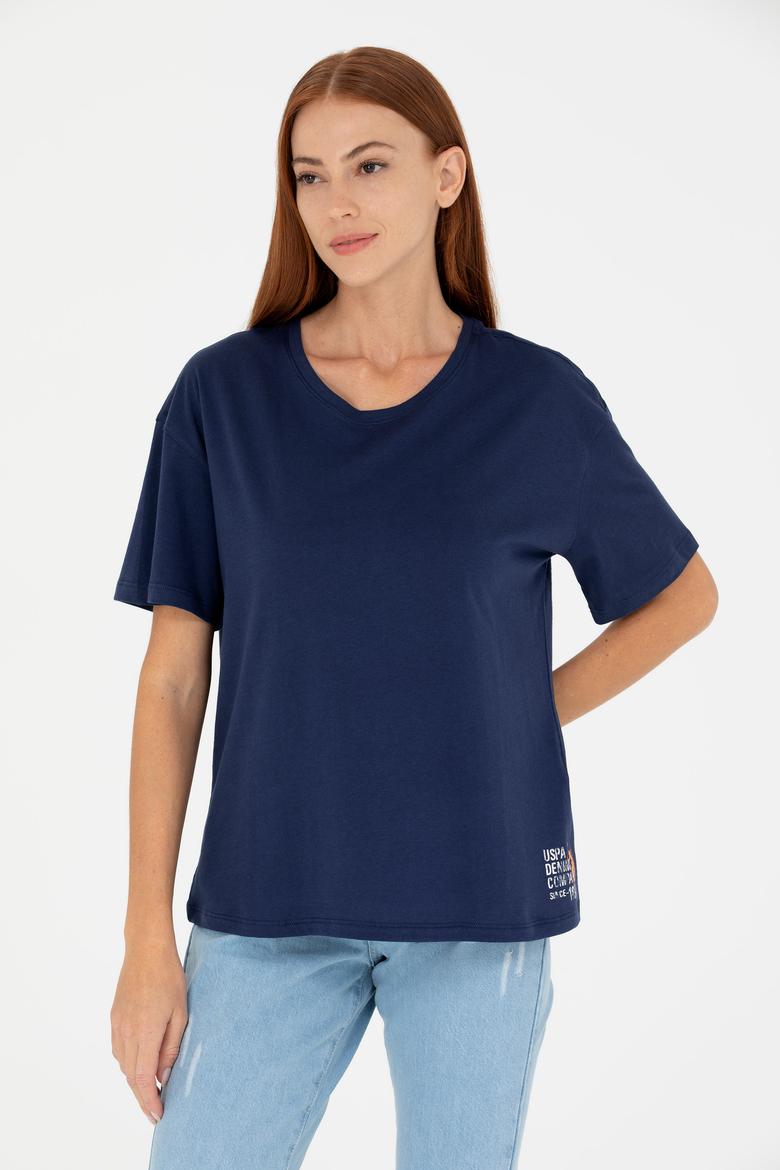 Kadın Lacivert Bisiklet Yaka Tişört - 50266330017
