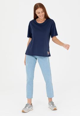 Kadın Lacivert Bisiklet Yaka Tişört - 50266330017