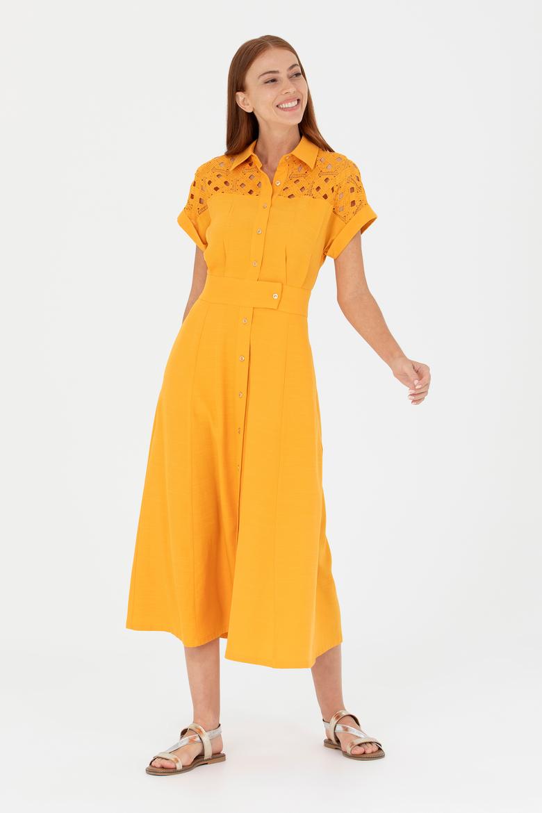 Kadın Sarı Dokuma Elbise - 50262576013