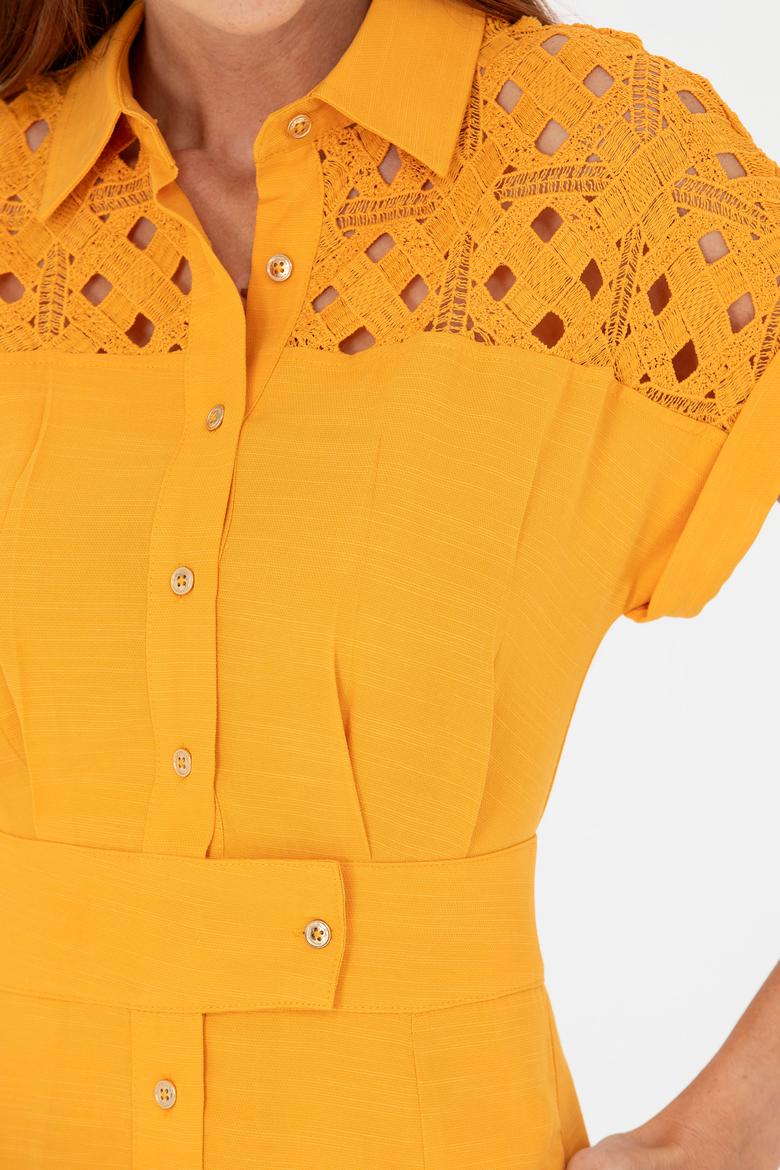 Kadın Sarı Dokuma Elbise - 50262576013