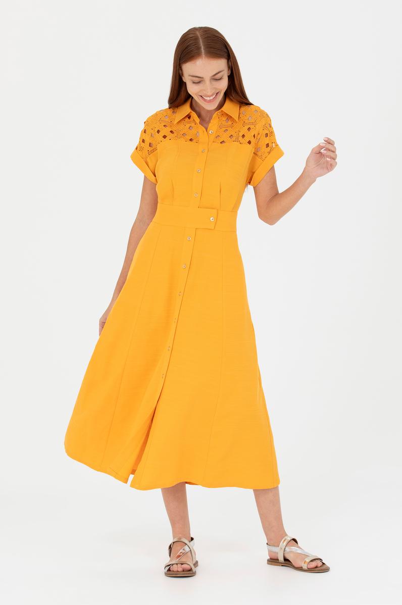 Kadın Sarı Dokuma Elbise