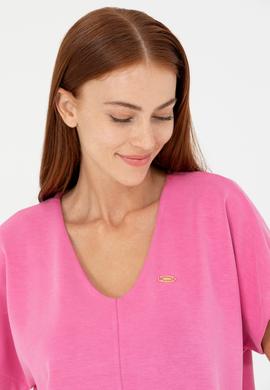 Kadın Pembe V Yaka Tişört - 50267523005