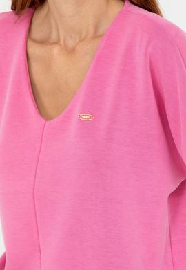 Kadın Pembe V Yaka Tişört - 50267523005