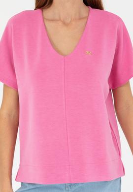 Kadın Pembe V Yaka Tişört - 50267523005