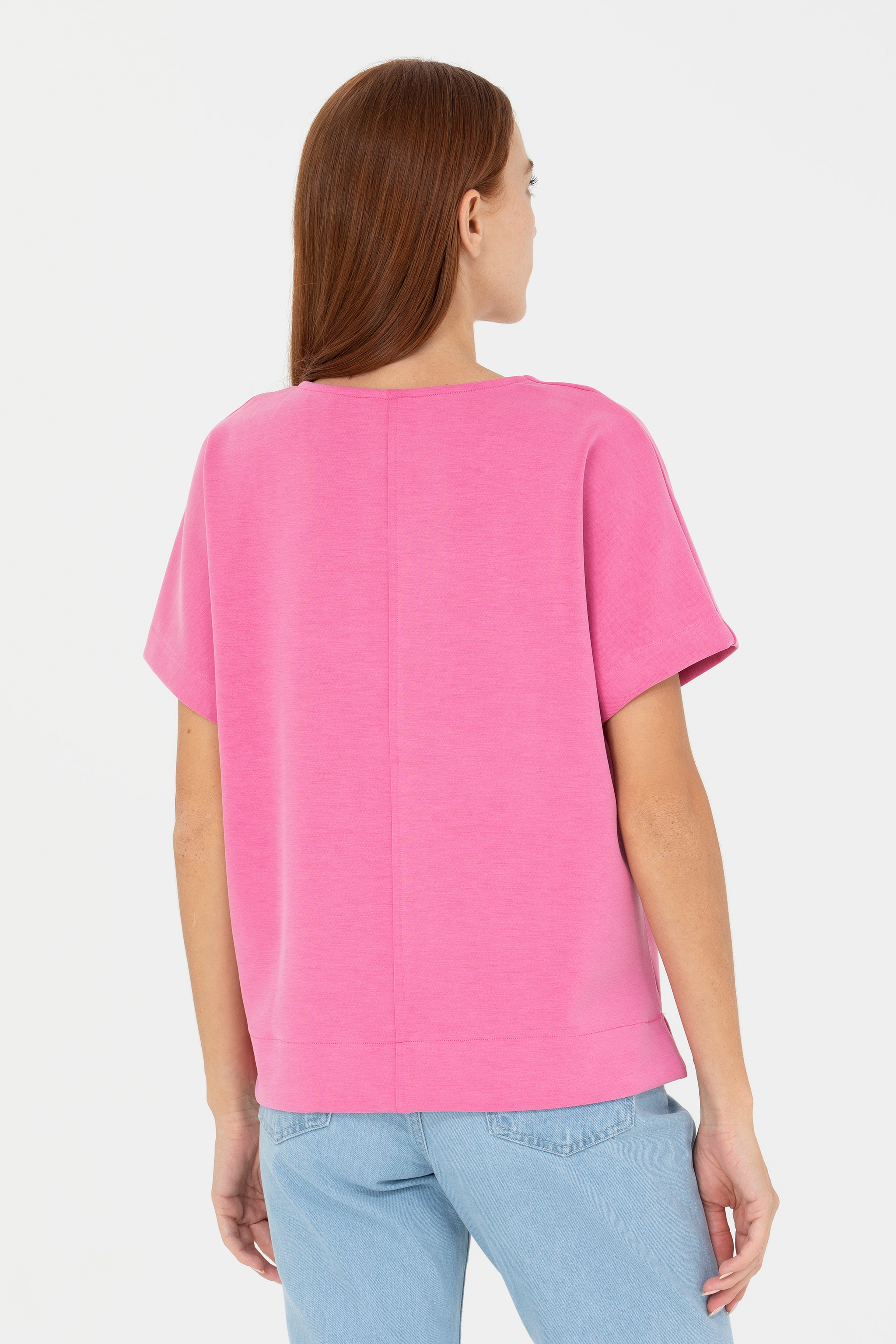 Kadın Pembe V Yaka Tişört - Image 5