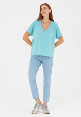 Kadın Mint V Yaka Tişört - 50267523012