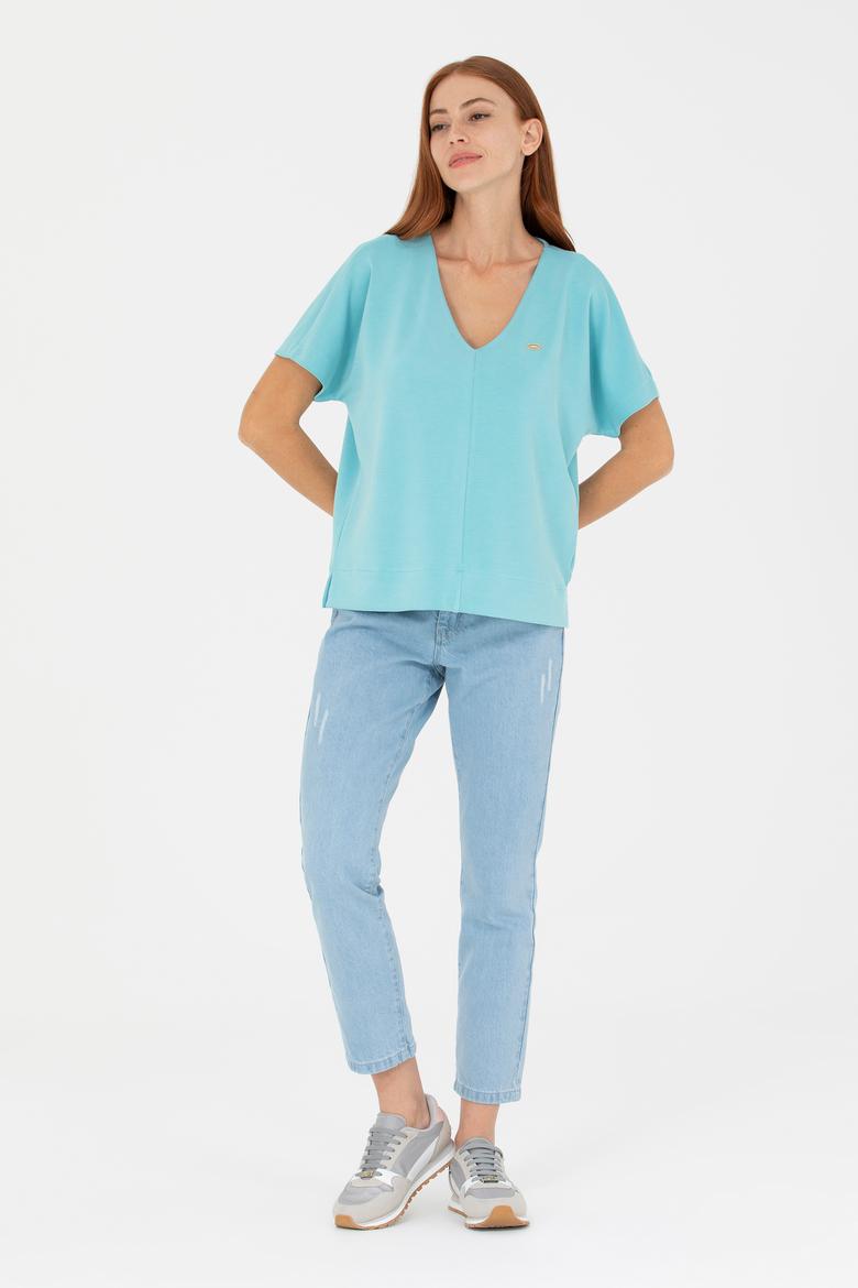 Kadın Mint V Yaka Tişört - 50267523012