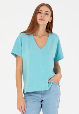 Kadın Mint V Yaka Tişört - 50267523012