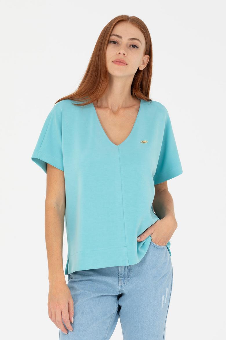 Kadın Mint V Yaka Tişört - 50267523012