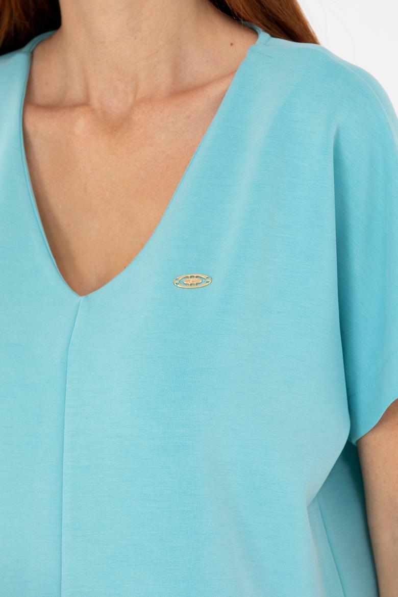 Kadın Mint V Yaka Tişört - 50267523012