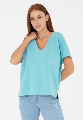 Kadın Mint V Yaka Tişört - 50267523012