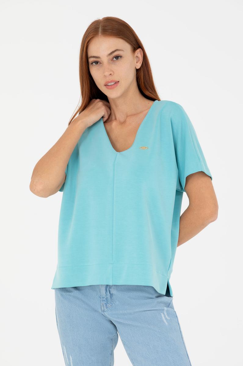 Kadın Mint V Yaka Tişört