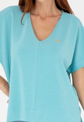 Kadın Mint V Yaka Tişört - 50267523012