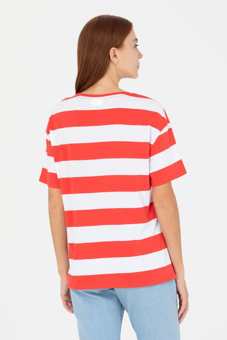 Kadın Kırmızı Bisiklet Yaka Tişört - 50276716016